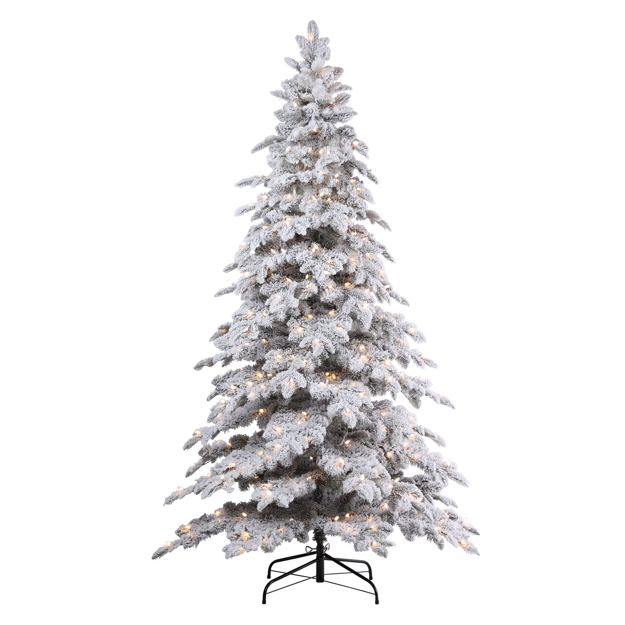 Haute Decor 7 Ft. Holland Snow PE Fir Tree with Warm White T5 LED Lights, Foot Pedal & Quick Shape - Easy Shape Artificial Pre-Lit Flocked Christmas Tree